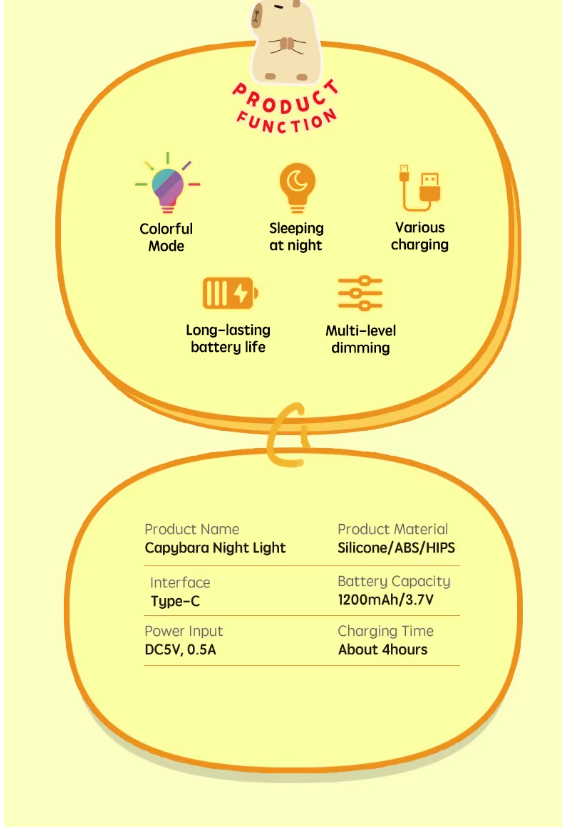 Capybara Night Light – Soft Silicone LED with Lotus Flower