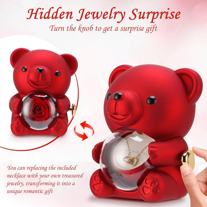 Boîte Cadeau Collier Caché – Boîte à Bijoux Ours Rose Rotatif