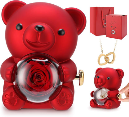 Boîte Cadeau Collier Caché – Boîte à Bijoux Ours Rose Rotatif