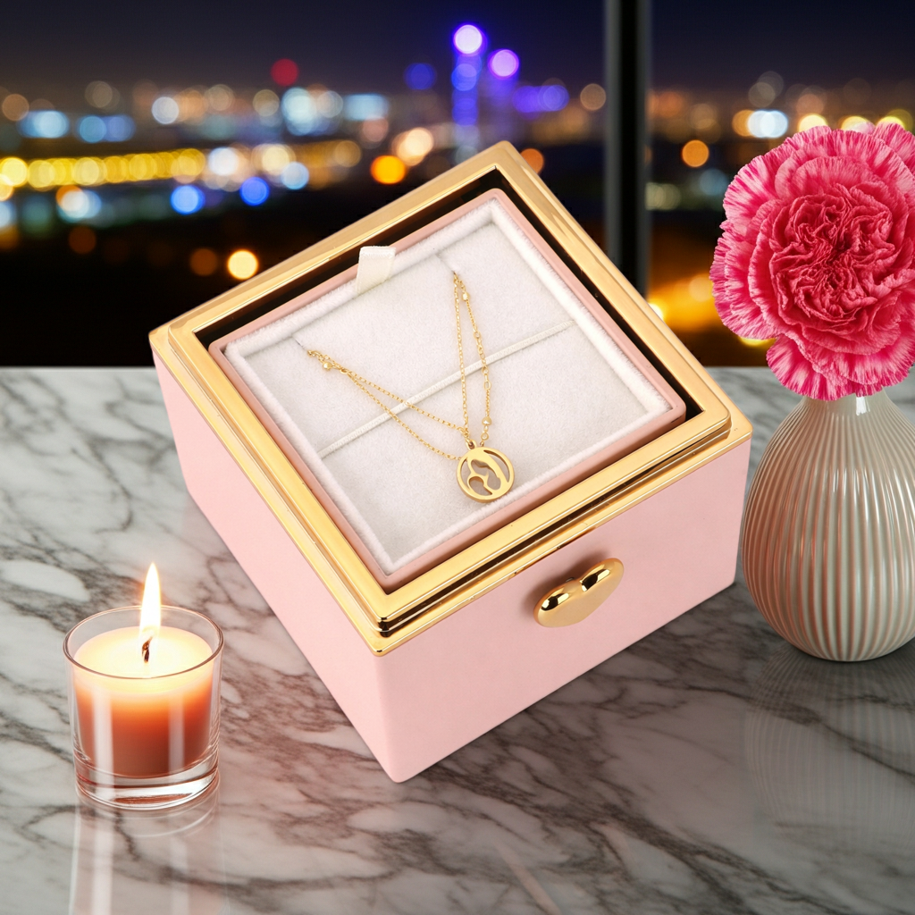 Boîte cadeau de bijoux Rose Éternelle – Boîte surprise avec vraie rose pour la Fête des Mères et les Anniversaires