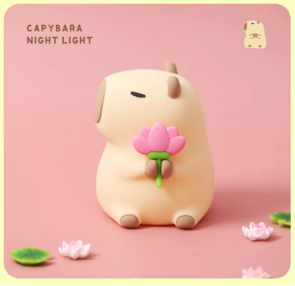 Capybara Night Light – Soft Silicone LED with Lotus Flower