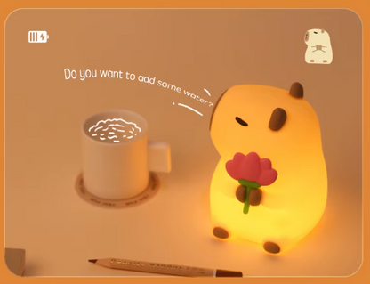 Capybara Night Light – Soft Silicone LED with Lotus Flower