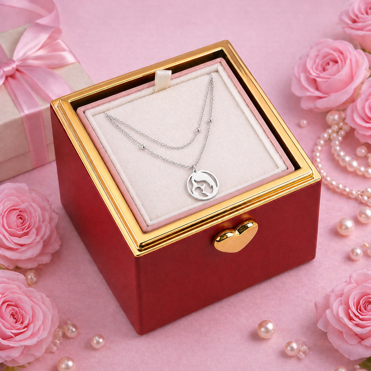Boîte cadeau de bijoux Rose Éternelle – Boîte surprise avec vraie rose pour la Fête des Mères et les Anniversaires