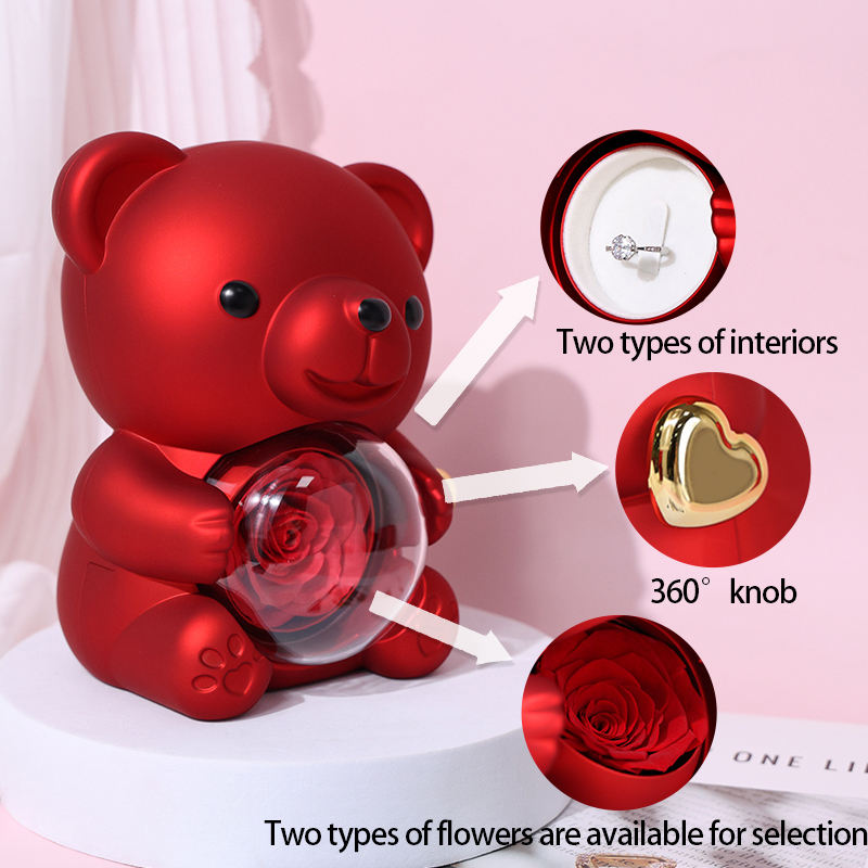 Boîte Cadeau Collier Caché – Boîte à Bijoux Ours Rose Rotatif