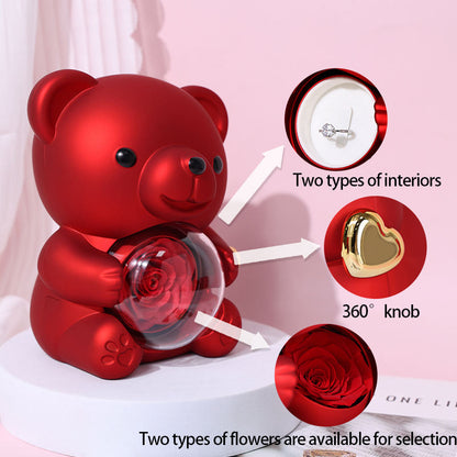 Boîte Cadeau Collier Caché – Boîte à Bijoux Ours Rose Rotatif