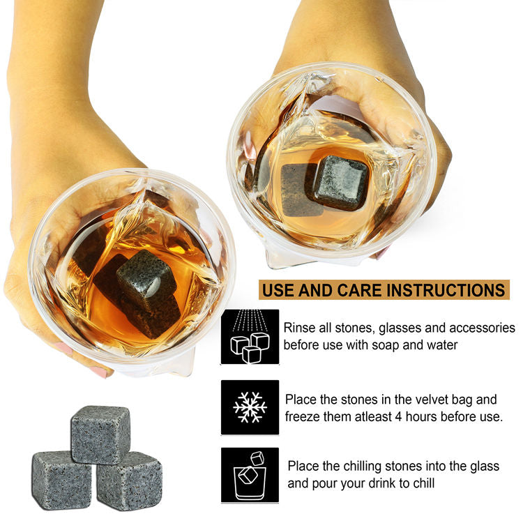 Coffret Cadeau Whisky – Boîte en Bois avec 2 Verres et Pierres à Whisky