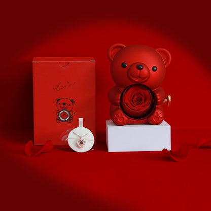 Boîte Cadeau Collier Caché – Boîte à Bijoux Ours Rose Rotatif