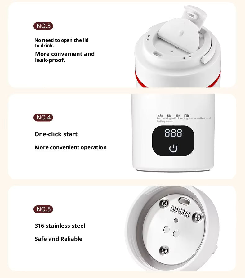 Bouilloire de voyage rechargeable Smartible – 500 ml, tasse chauffante portable à température contrôlée