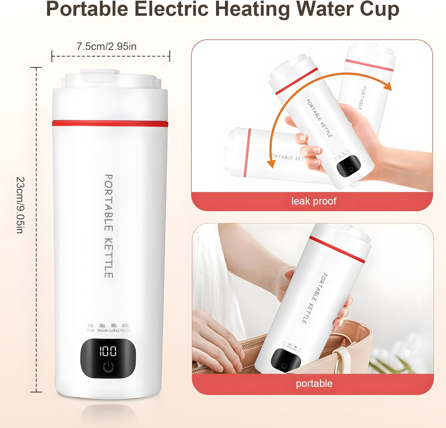 Bouilloire de voyage rechargeable – Tasse portable à contrôle de température 500 ml