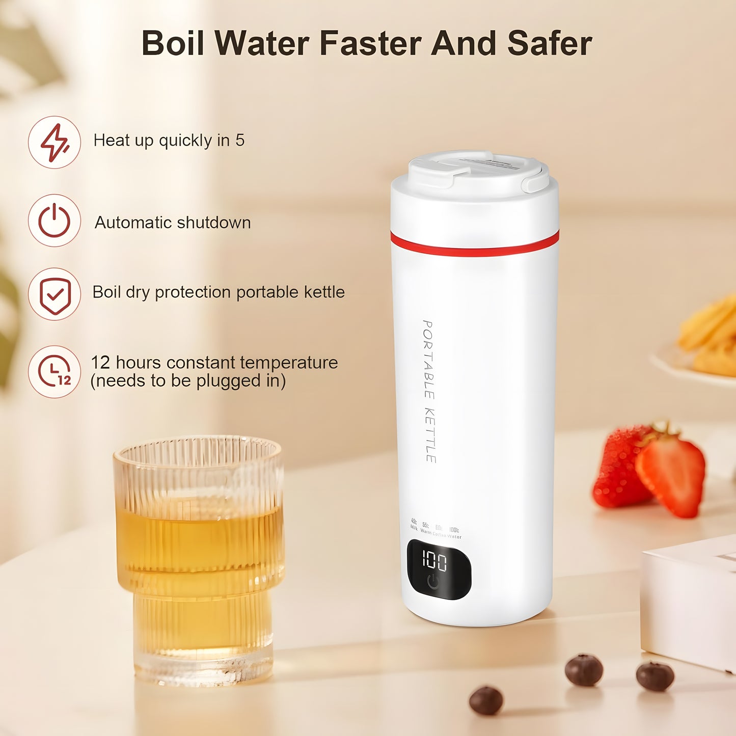 Bouilloire de voyage rechargeable – Tasse portable à contrôle de température 500 ml