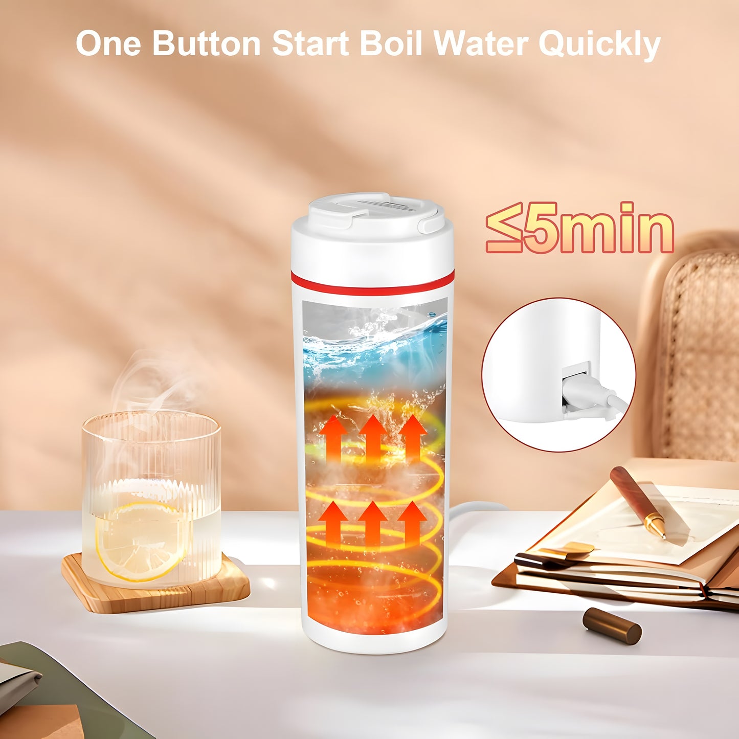 Bouilloire de voyage rechargeable – Tasse portable à contrôle de température 500 ml