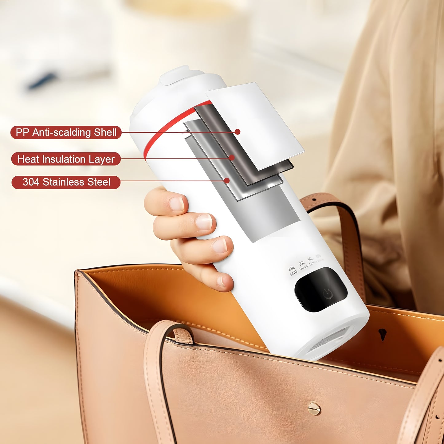 Bouilloire de voyage rechargeable – Tasse portable à contrôle de température 500 ml