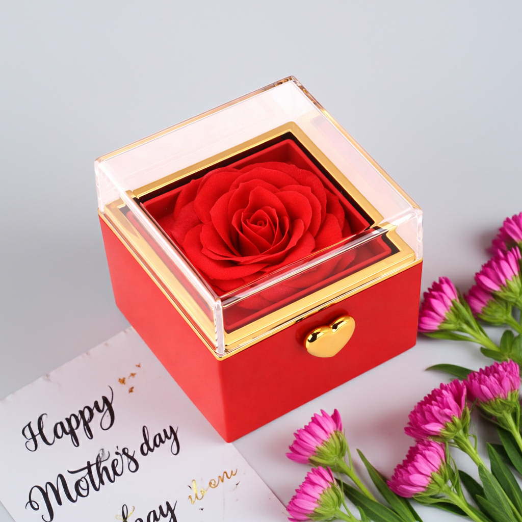Boîte cadeau de bijoux Rose Éternelle – Boîte surprise avec vraie rose pour la Fête des Mères et les Anniversaires
