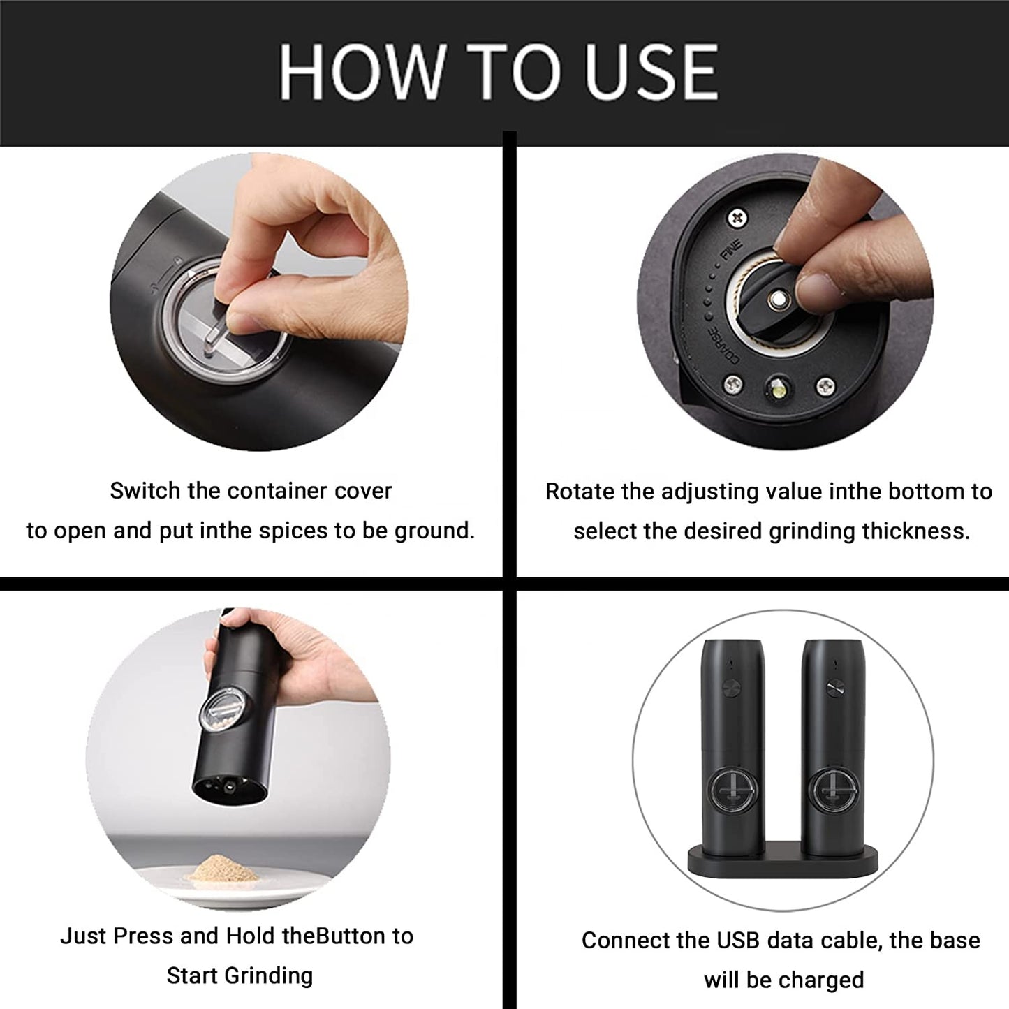 Moulin à poivre électrique rechargeable, ensemble moulin à sel et poivre avec lumière LED, best-seller