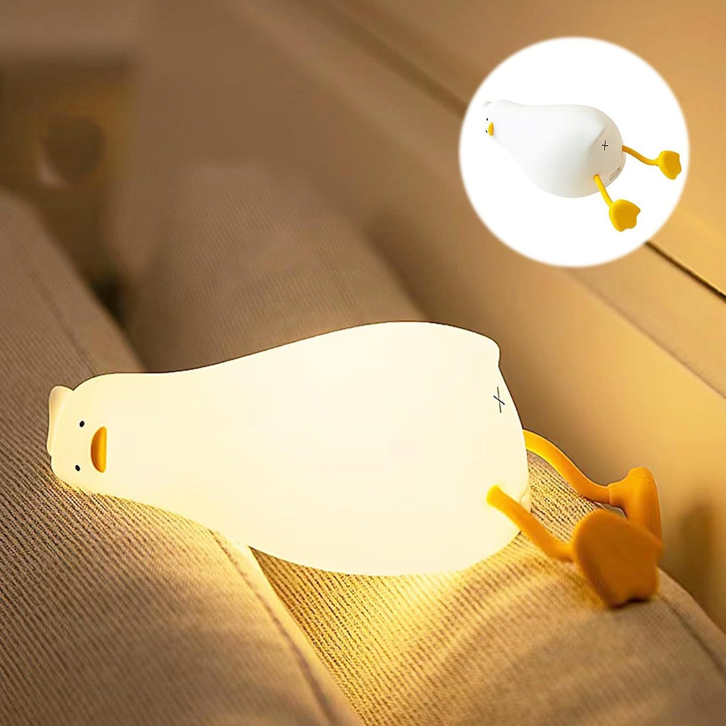 Veilleuse Canard Couché – Lampe LED Rechargeable en Silicone Souple